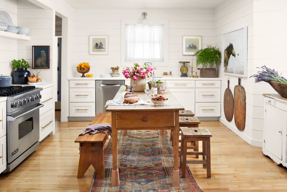 white shiplap farmhouse kitchen white farmhouse kitchen with shiplap and pine table and benches