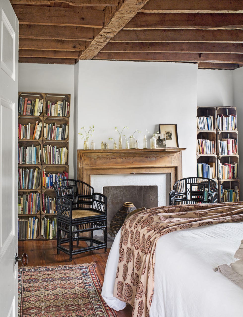 rustic bedroom design ideas crate bookshelves bookshelves made of sweet potato crates in a bedroom with a fireplace in the middle