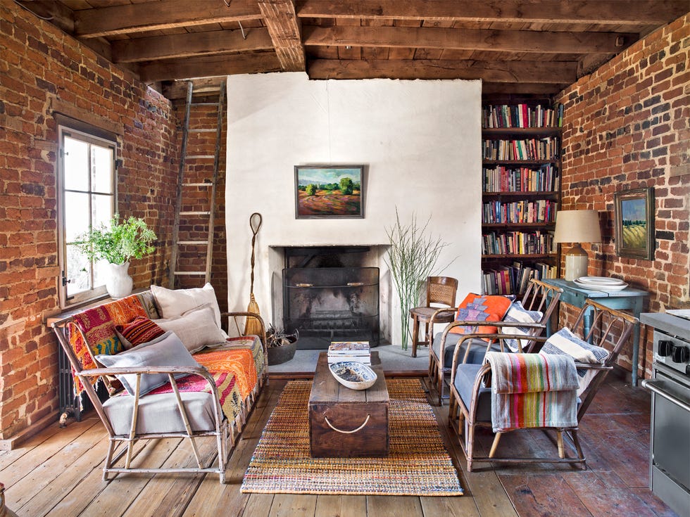 rustic living room attic ladder brick walls in a rustic living room