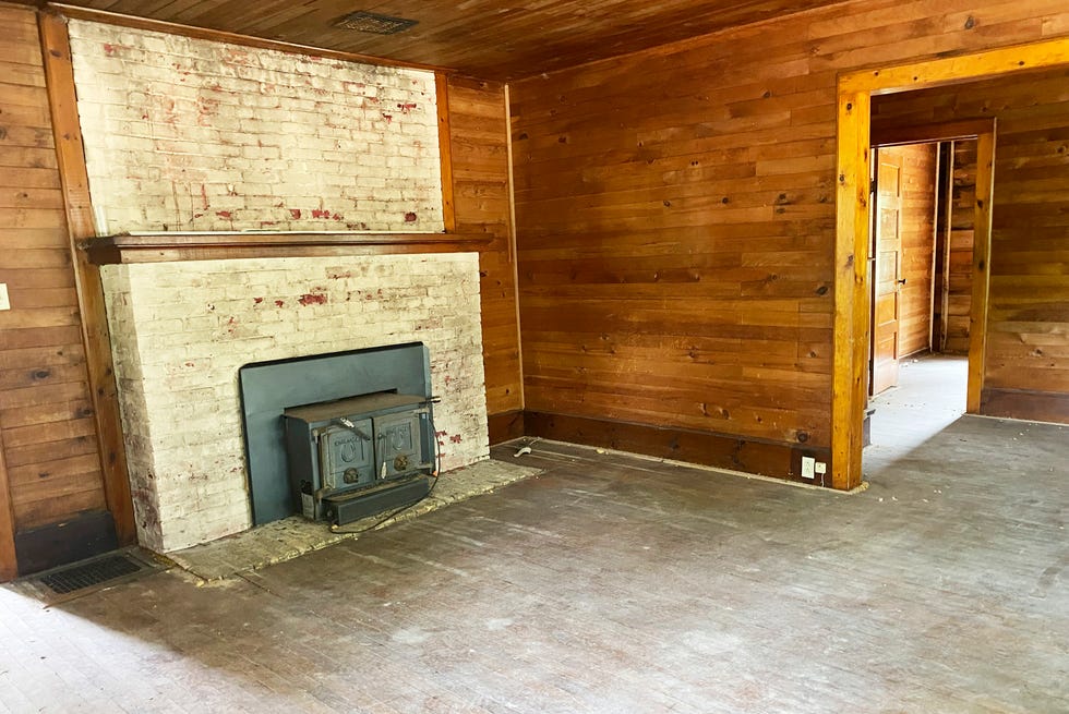 before shot of brick fireplace
