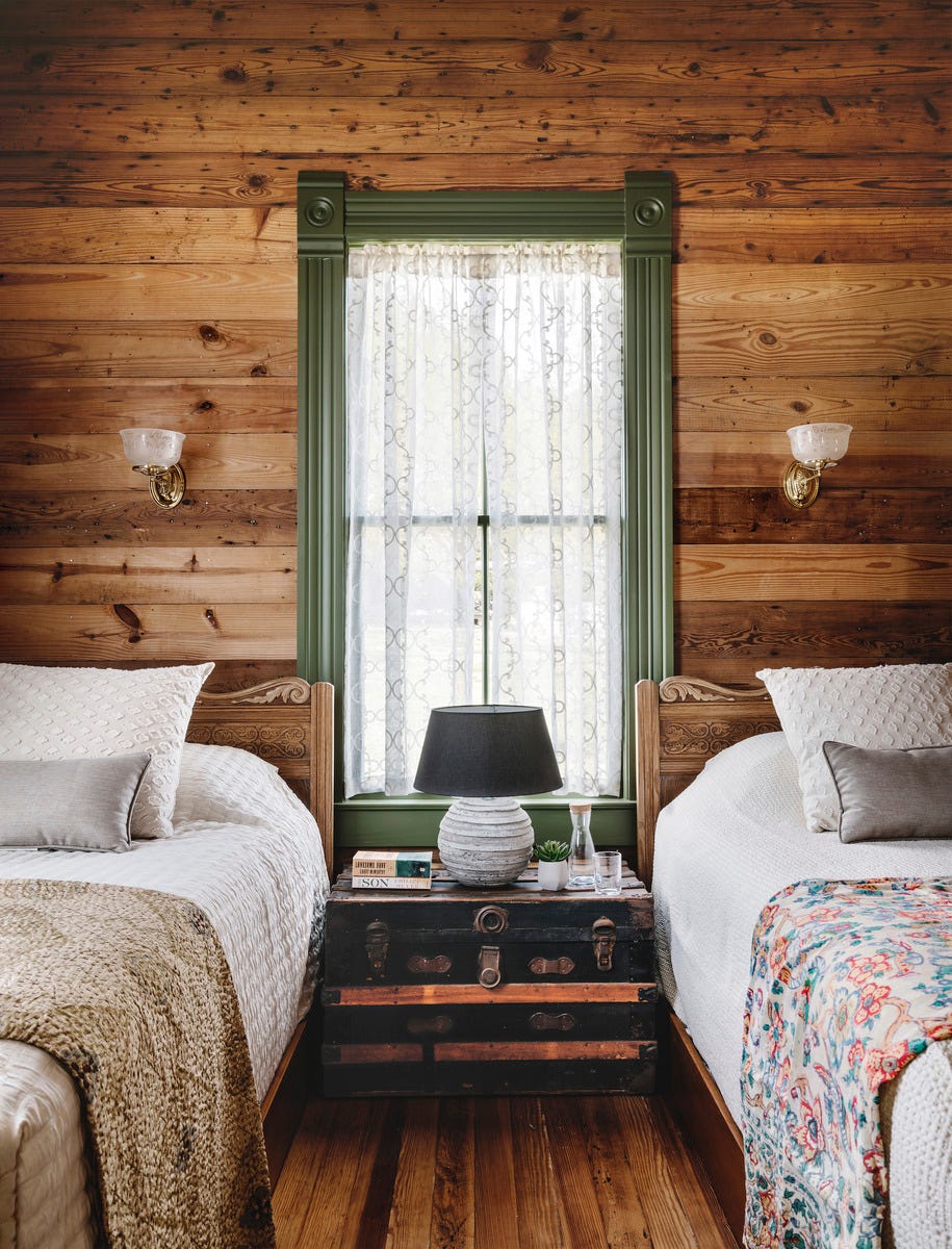 rustic bedroom design ideas duckworth texas guesthouse bungalow bedroom with wood walls and two beds