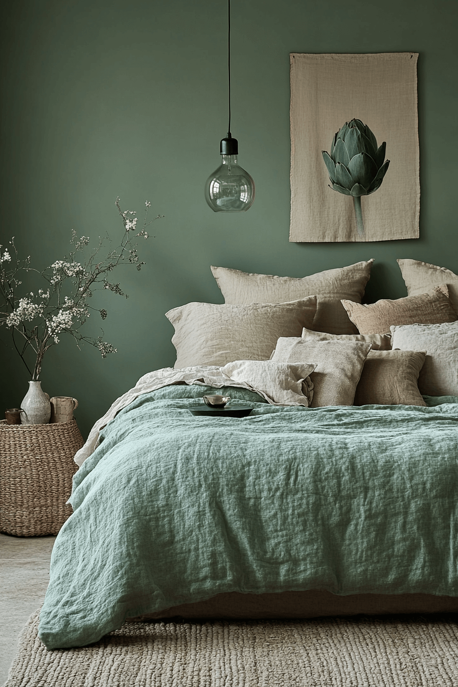 29 Moody Green Bedroom Inspirations for a Perfect Balance of Tranquility and Drama moody green bedroom