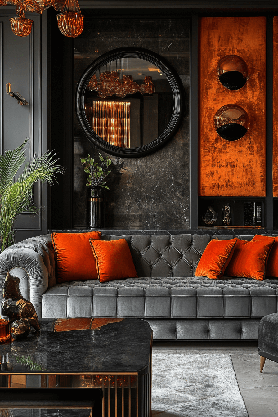 29 Grey and Orange Living Room Designs That Celebrate Contrast and Style Grey and orange living room
