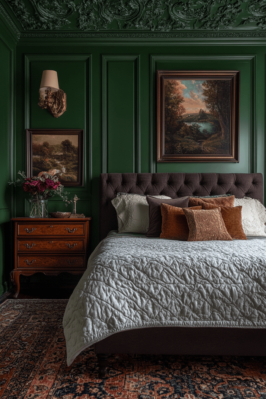 29 Moody Green Bedroom Inspirations for a Perfect Balance of Tranquility and Drama moody green bedroom