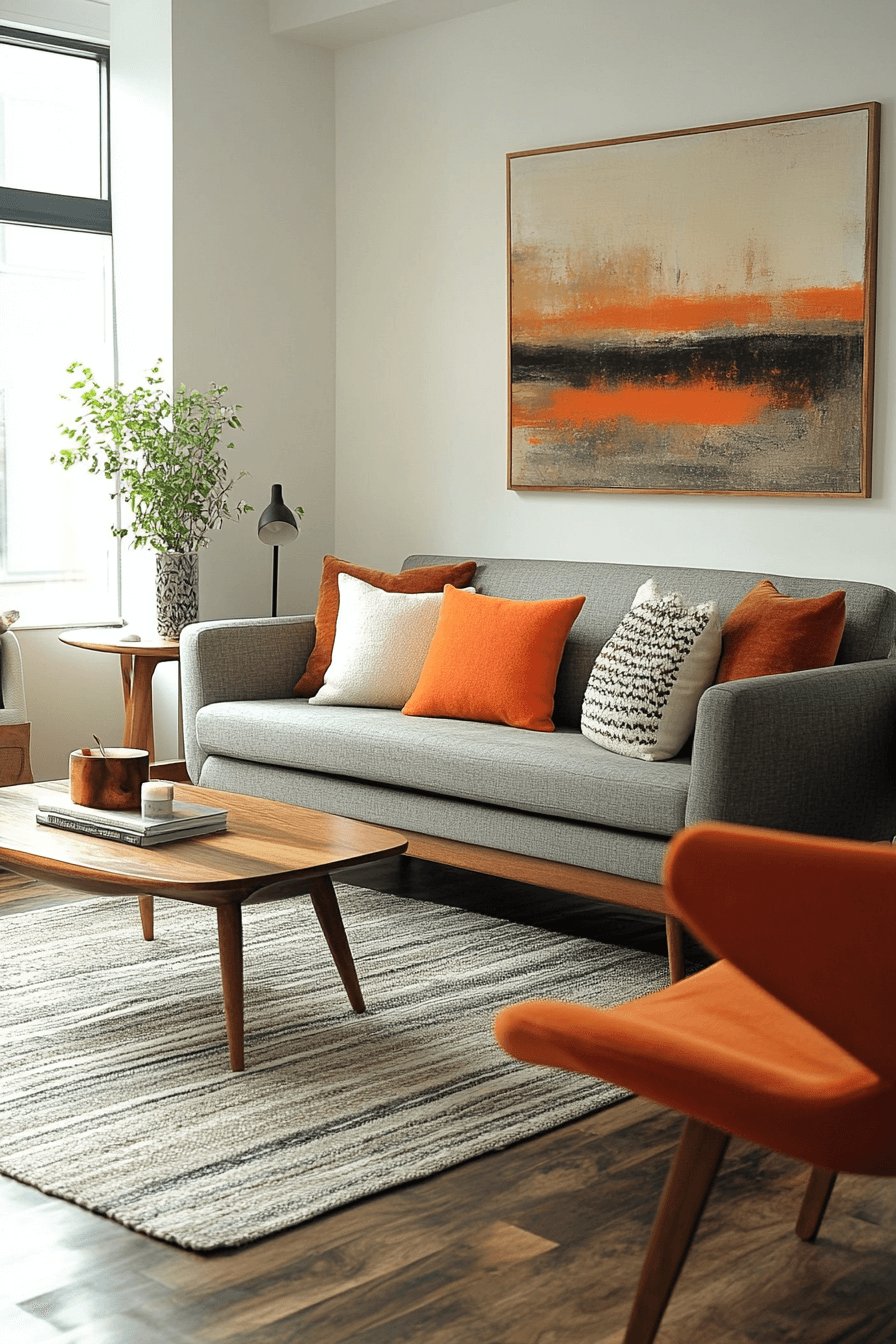 29 Grey and Orange Living Room Designs That Celebrate Contrast and Style Grey and orange living room
