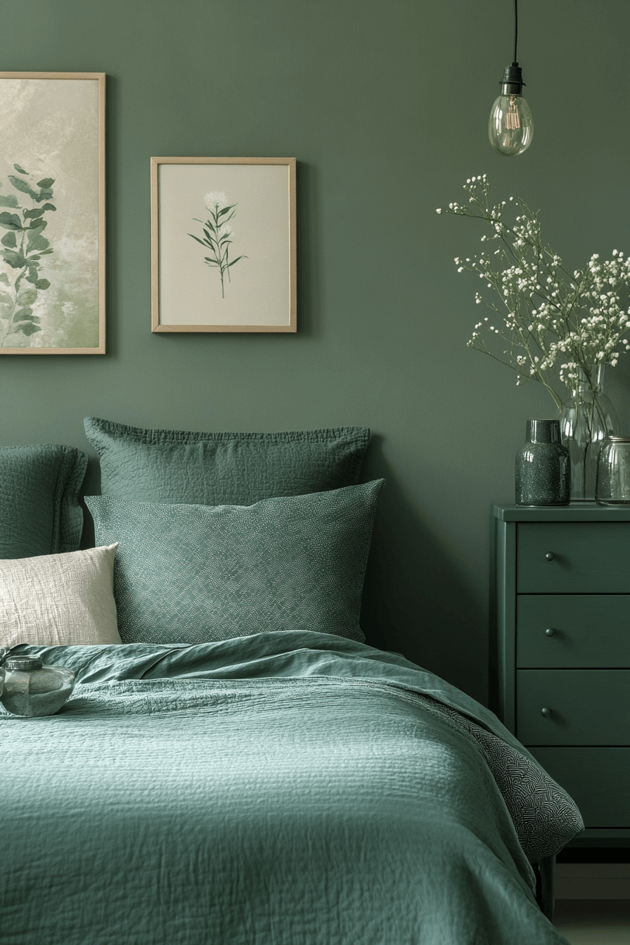 29 Moody Green Bedroom Inspirations for a Perfect Balance of Tranquility and Drama moody green bedroom