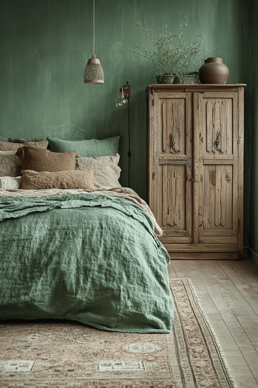 29 Moody Green Bedroom Inspirations for a Perfect Balance of Tranquility and Drama moody green bedroom
