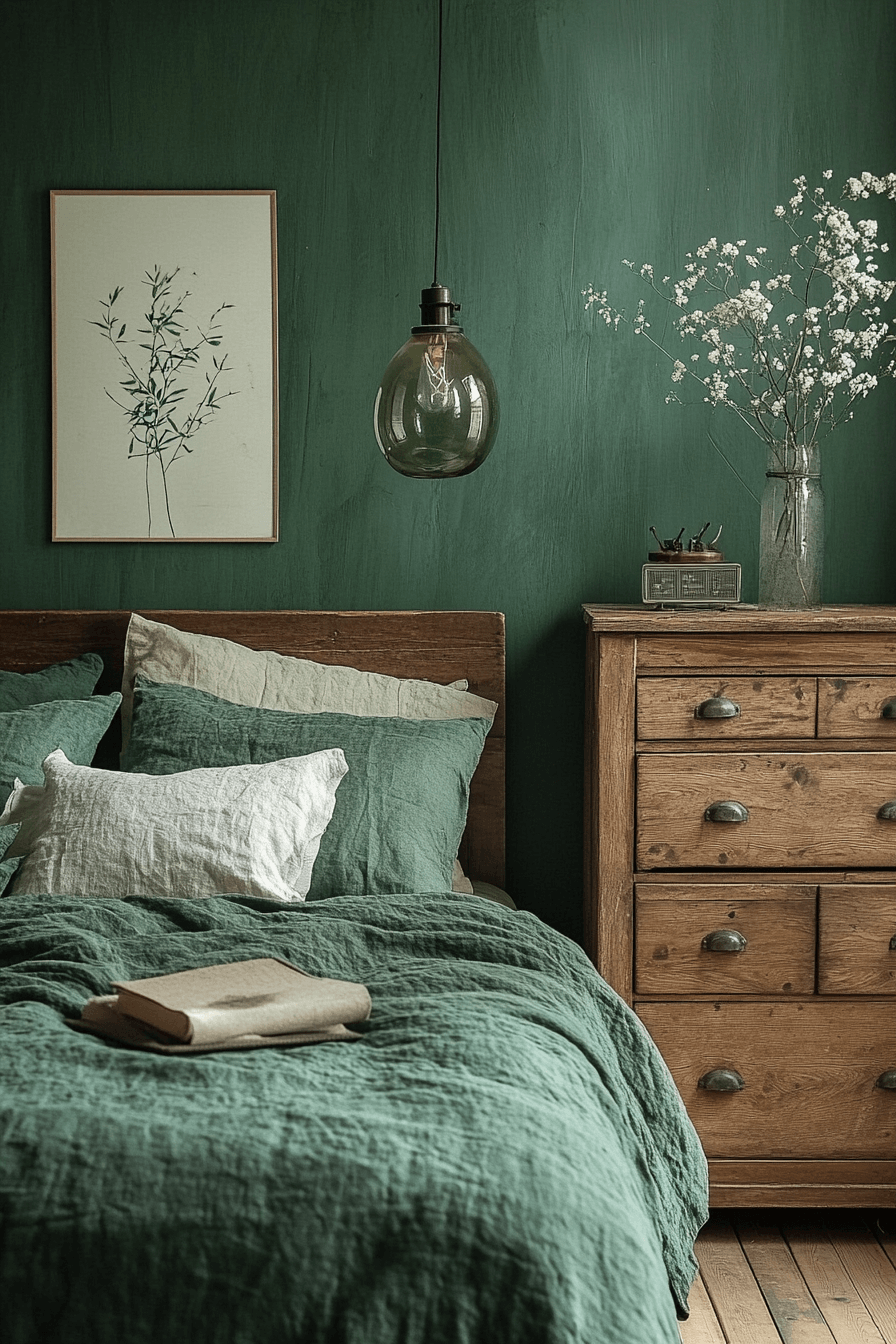 29 Moody Green Bedroom Inspirations for a Perfect Balance of Tranquility and Drama moody green bedroom