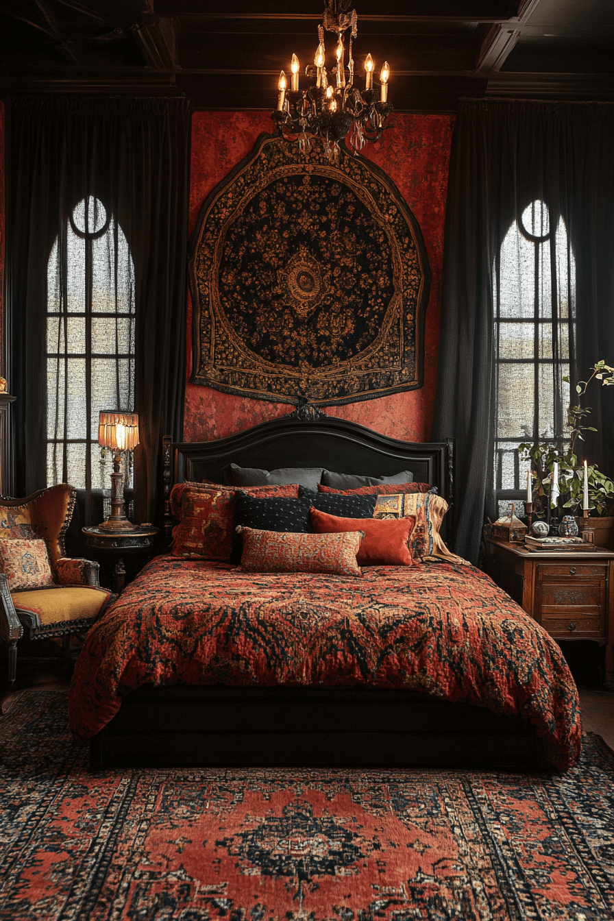 29 Boho Gothic Bedroom Ideas to Mix Vintage Charm with Bold Statement Pieces boho gothic bedroom