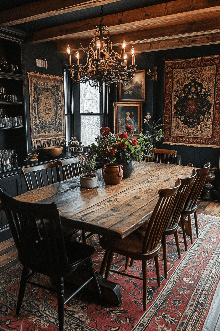 29 Moody Vintage Dining Room Ideas That Turn Mealtime Into a Mood moody vintage dining room